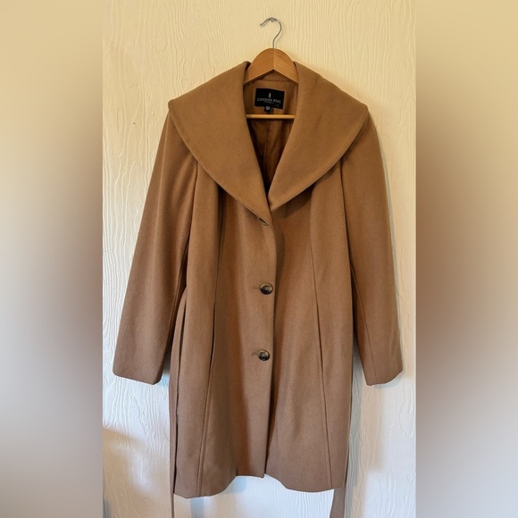 London Fog Wool Shawl Collared Camel Tan Belted Trench Coat - Picture 11 of 13